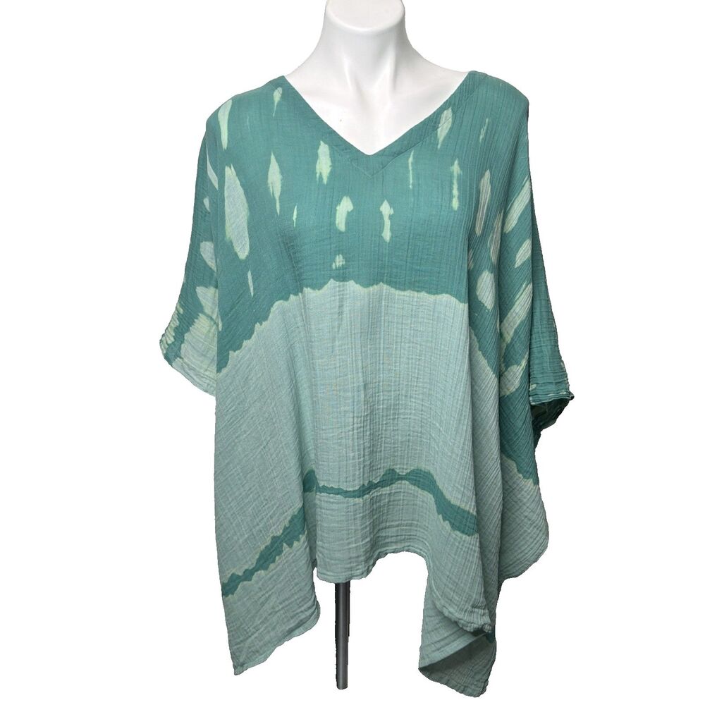 Pure Jill Tie-Dye Crinkle Gauze Poncho Kimono Handkerchief Hem Lagenlook Coastal - Picture 6 of 7